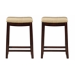Pemberly Row Wood Set of 2 Counter Stools Beige Faux Leather Seats in Dk Brown