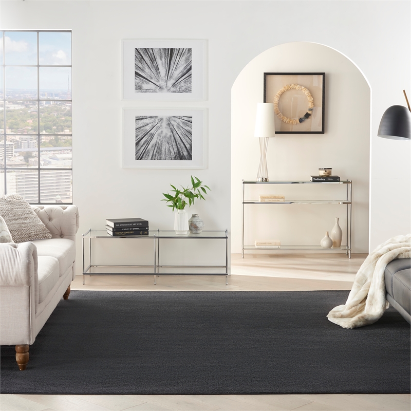 Pemberly Row Contemporary 9' x Square Black Fabric Outdoor Rug