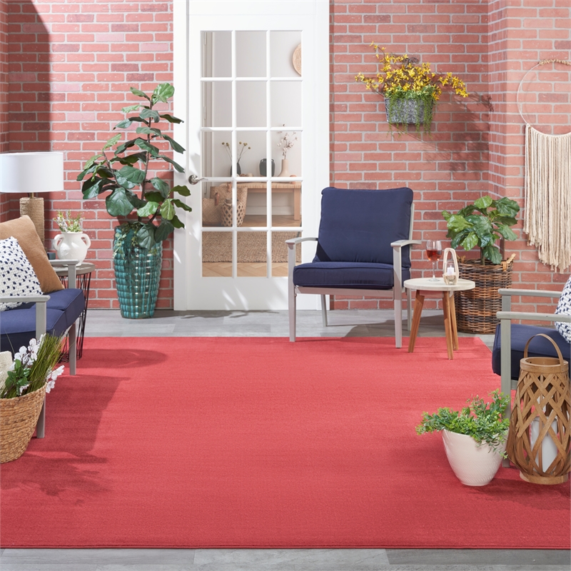 Pemberly Row Contemporary 9' x 12' Fabric Brick Red Outdoor Area Rug