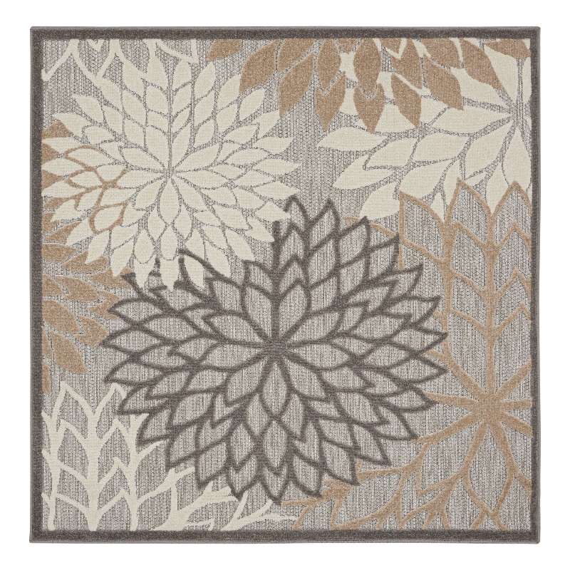 Pemberly Row Contemporary Fabric 5' x Square Natural Tropical Rug