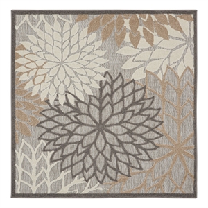Pemberly Row Contemporary Fabric 5' x Square Natural Tropical Rug