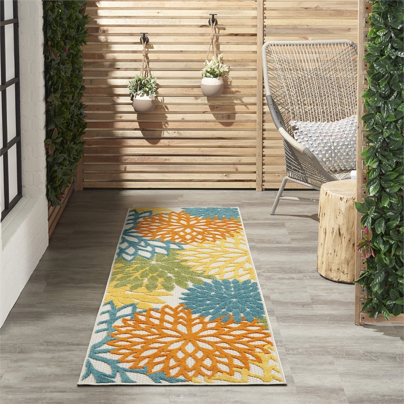 Pemberly Row 2' x 6' Turquoise Multicolor Outdoor Indoor/Outdoor Rug