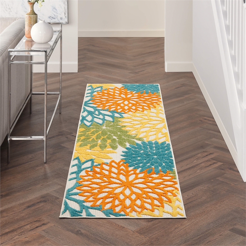 Pemberly Row 2' x 6' Turquoise Multicolor Outdoor Indoor/Outdoor Rug