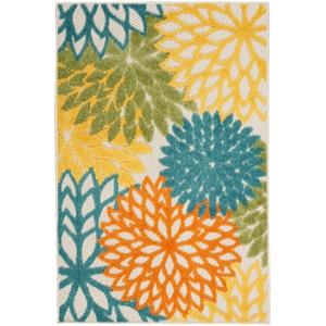 Pemberly Row 32&quot x 48&quot Fabric Indoor/Outdoor Rug in Turquoise Multicolor