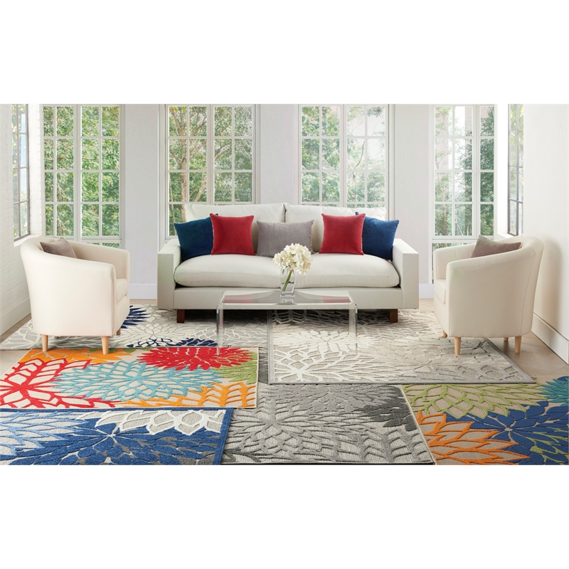 Pemberly Row Contemporary 4' x Round Natural Outdoor Indoor/Outdoor Rug