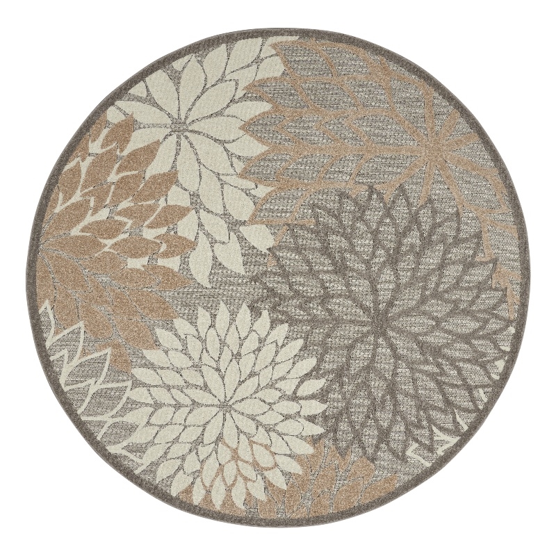 Pemberly Row Contemporary 4' x Round Natural Outdoor Indoor/Outdoor Rug