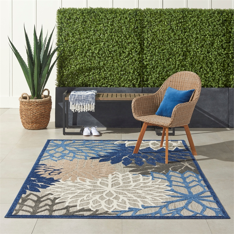 Pemberly Row 6' x 9' Fabric Indoor/Outdoor Rug in Blue/Multi-Color