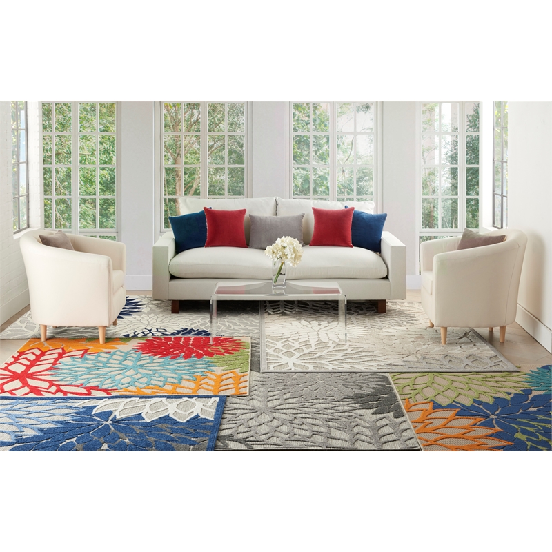 Pemberly Row 6' x 9' Fabric Indoor/Outdoor Rug in Blue/Multi-Color