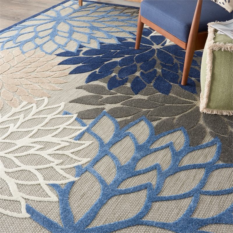 Pemberly Row 6' x 9' Fabric Indoor/Outdoor Rug in Blue/Multi-Color