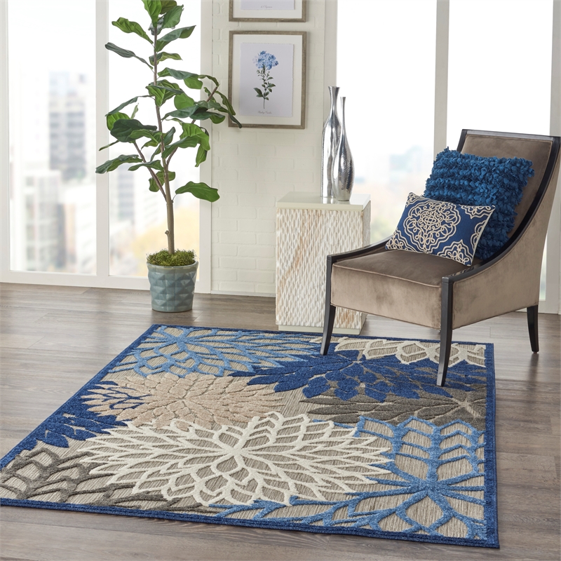 Pemberly Row 6' x 9' Fabric Indoor/Outdoor Rug in Blue/Multi-Color