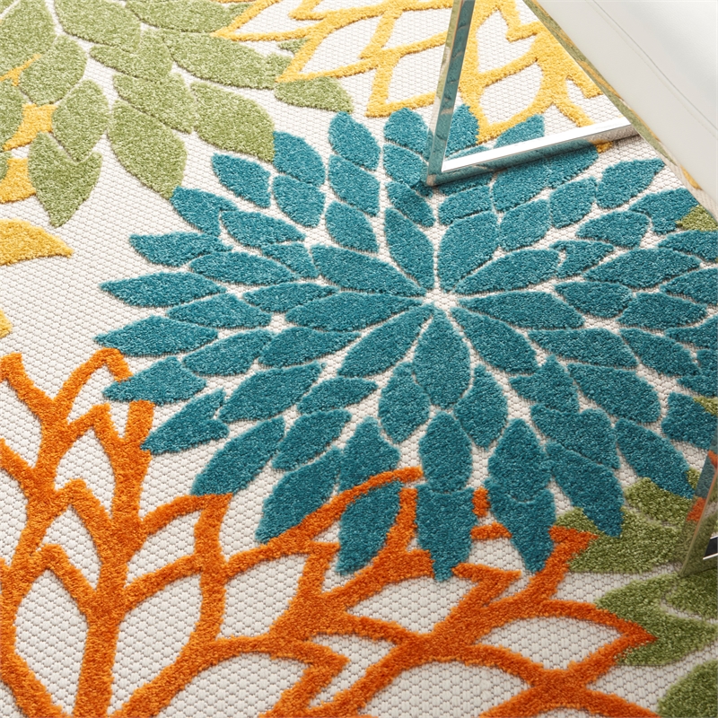 Pemberly Row 5' x 8' Fabric Indoor/Outdoor Rug in Turquoise Multicolor