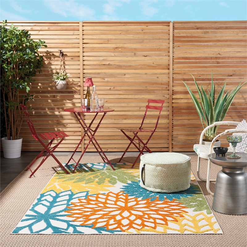 Pemberly Row 5' x 8' Fabric Indoor/Outdoor Rug in Turquoise Multicolor
