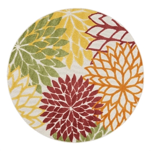 Pemberly Row 63&quot Round Fabric Indoor/Outdoor Rug in Red Multi-Color