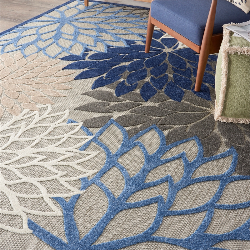 Pemberly Row 7' x 10' Fabric Indoor/Outdoor Rug in Blue/Multi-Color