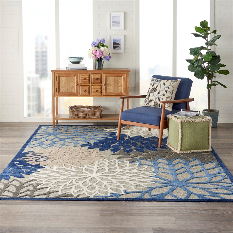 Pemberly Row 7' x 10' Fabric Indoor/Outdoor Rug in Blue/Multi-Color