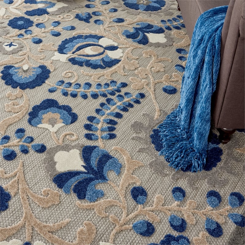 Pemberly Row 7' x 10' Natural/Blue Outdoor Indoor/Outdoor Rug Polypropylene