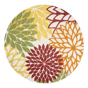 Pemberly Row 94&quot Round Fabric Indoor/Outdoor Rug in Red Multi-Color