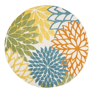 Pemberly Row 94&quot Round Fabric Indoor/Outdoor Rug in Turquoise Multicolor
