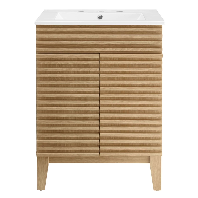 Pemberly Row Contemporary Wood Bathroom Vanity in Oak and White