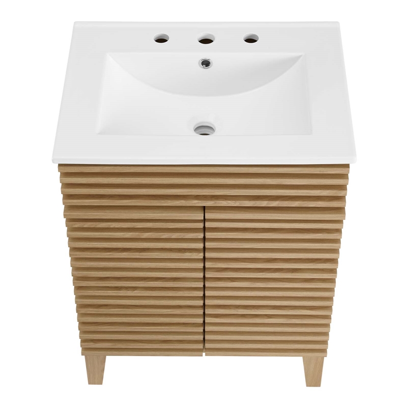 Pemberly Row Contemporary Wood Bathroom Vanity in Oak and White