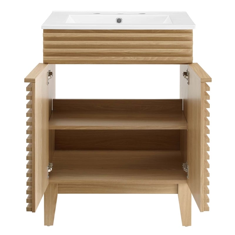 Pemberly Row Contemporary Wood Bathroom Vanity in Oak and White