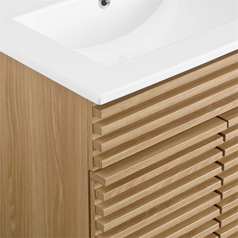 Pemberly Row Contemporary Wood Bathroom Vanity in Oak and White