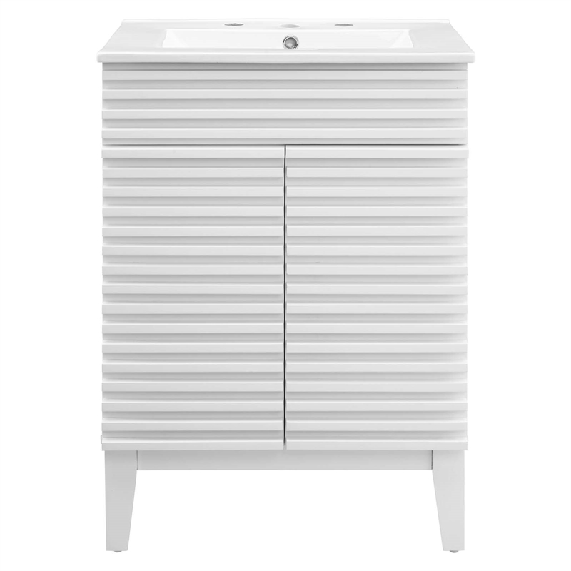 Pemberly Row Contemporary Wood Bathroom Vanity in White Finish