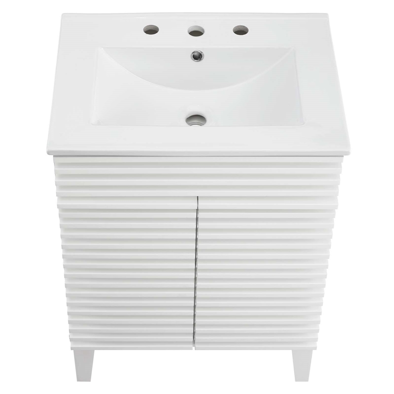 Pemberly Row Contemporary Wood Bathroom Vanity in White Finish