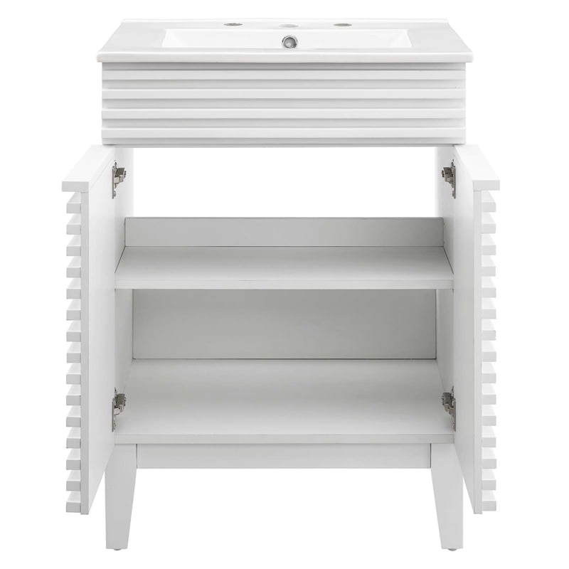 Pemberly Row Contemporary Wood Bathroom Vanity in White Finish
