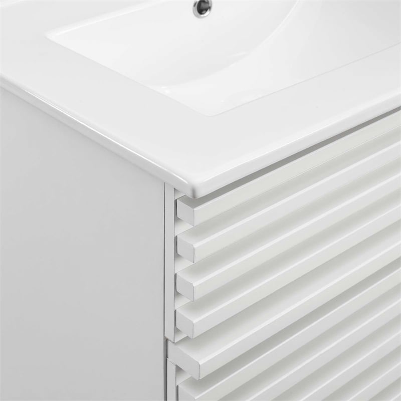 Pemberly Row Contemporary Wood Bathroom Vanity in White Finish