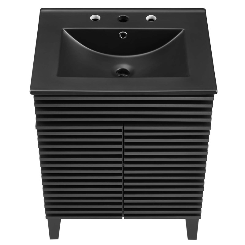 Pemberly Row Mid-Century Modern Wood Bathroom Vanity in Black