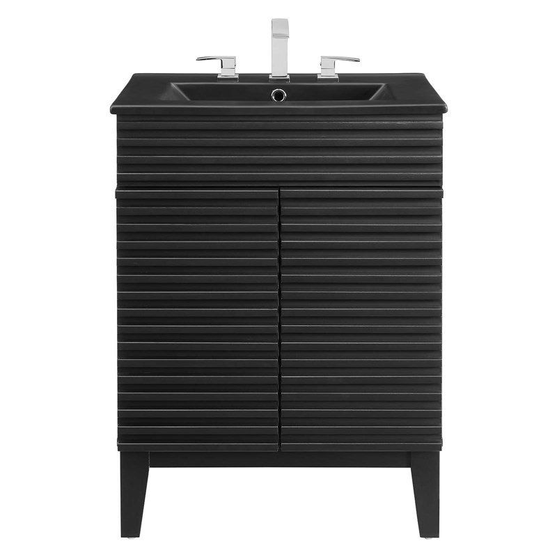 Pemberly Row Mid-Century Modern Wood Bathroom Vanity in Black