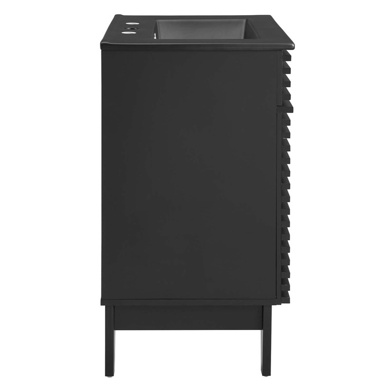Pemberly Row Mid-Century Modern Wood Bathroom Vanity in Black