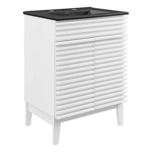 Pemberly Row 24&quot Mid-Century Modern Wood Bathroom Vanity in White/Black