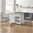 Pemberly Row 3-Piece Wood Kitchen Island with X-Back Stools in White