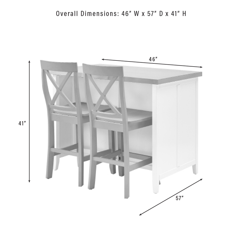 Pemberly Row 3-Piece Wood Kitchen Island with X-Back Stools in White