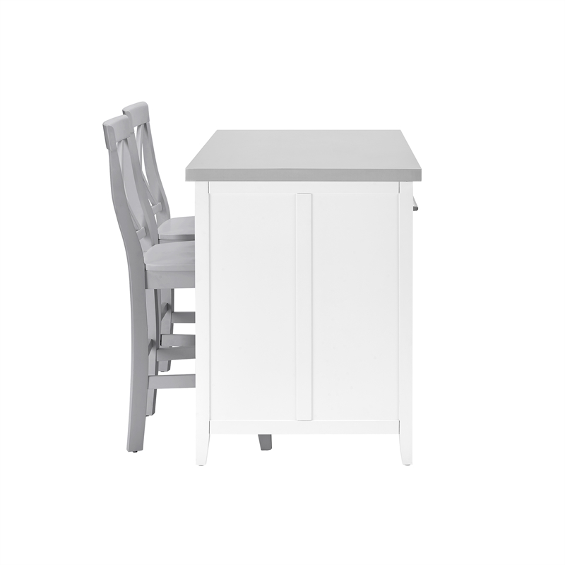 Pemberly Row 3-Piece Wood Kitchen Island with X-Back Stools in White