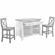 Pemberly Row 3-Piece Wood Kitchen Island with X-Back Stools in White