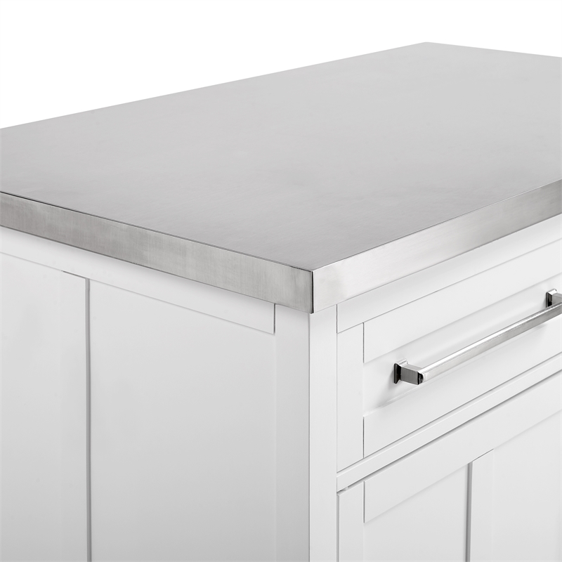 Pemberly Row 3-Piece Wood Kitchen Island with X-Back Stools in White