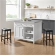 Pemberly Row 3-Piece Wood Kitchen Island with Saddle Stools in White