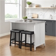 Pemberly Row 3-Piece Wood Kitchen Island with Saddle Stools in White