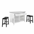 Pemberly Row 3-Piece Wood Kitchen Island with Saddle Stools in White