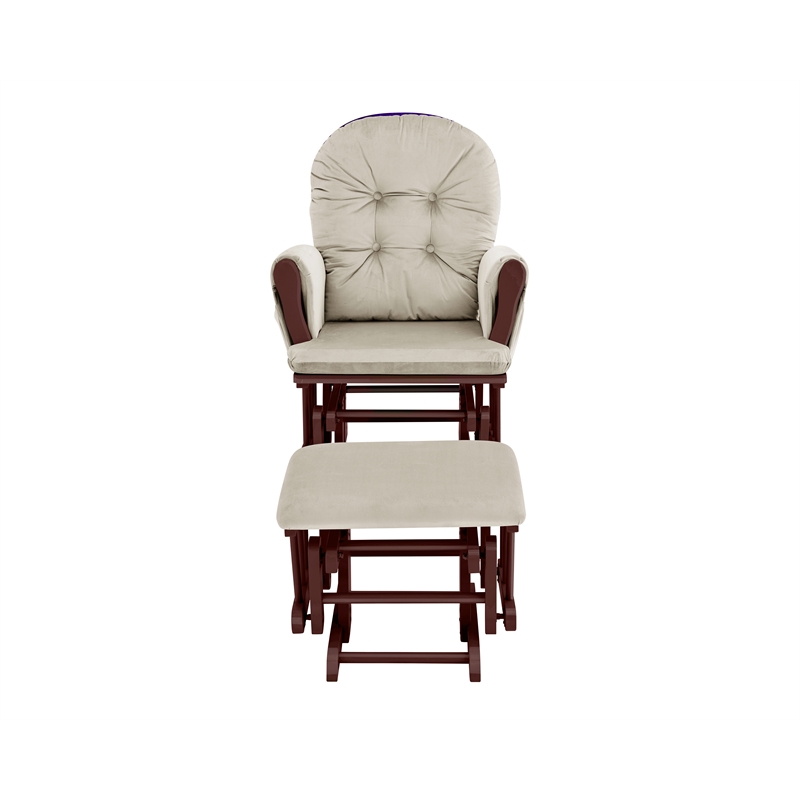 Pemberly Row Wood and Fabric Glider and Ottoman in Espresso and Beige