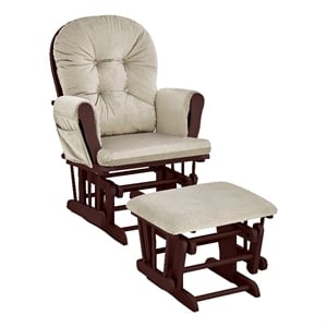 Pemberly Row Wood and Fabric Glider and Ottoman in Espresso and Beige