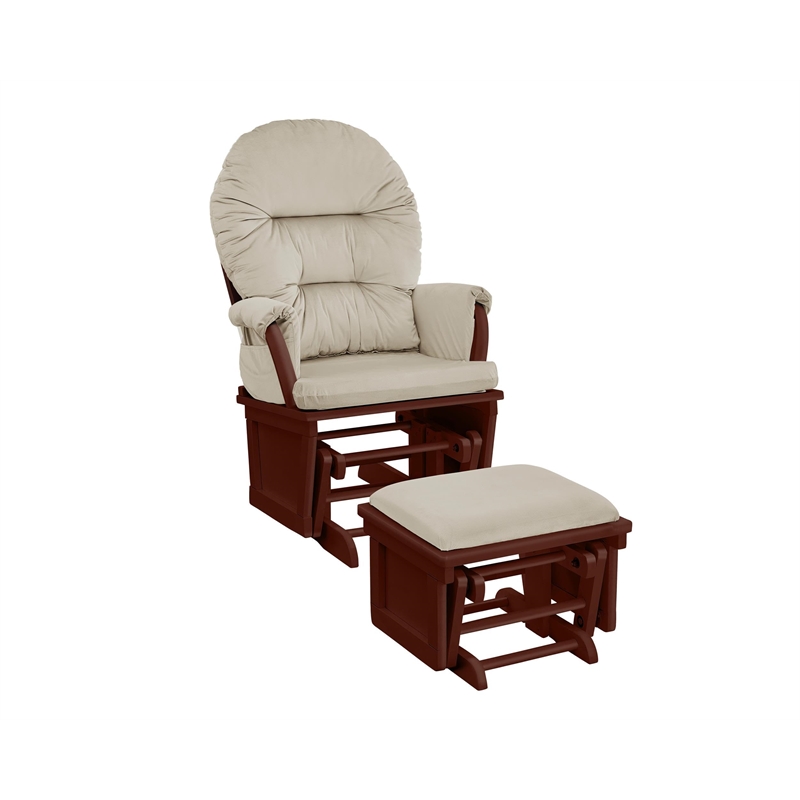 Pemberly Row Wood and Fabric Glider and Ottoman in White and Pink