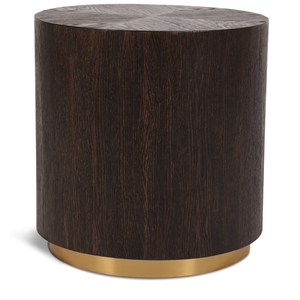 Pemberly Row Mid-Century Oak Wood End Table in Brown and Brushed Gold Base