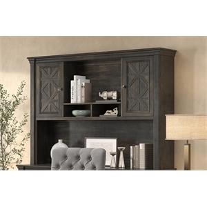 Pemberly Row 66&quotW Wood Hutch With Doors Office Storage in Dark Brown