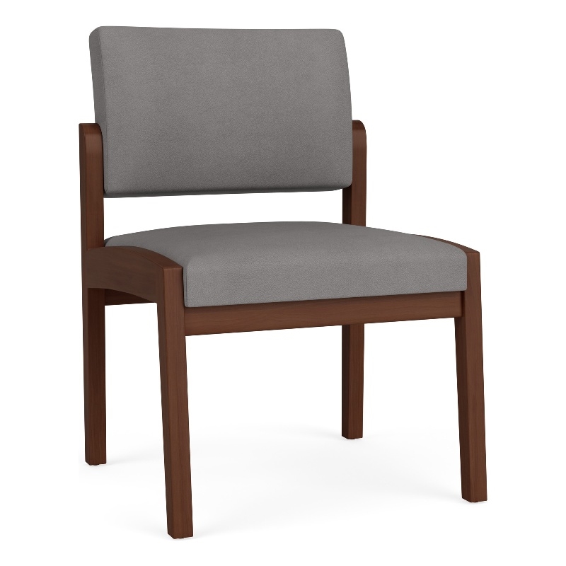 Pemberly Row Reception Waiting Armless Guest Chair / Walnut Wood / Light Gray