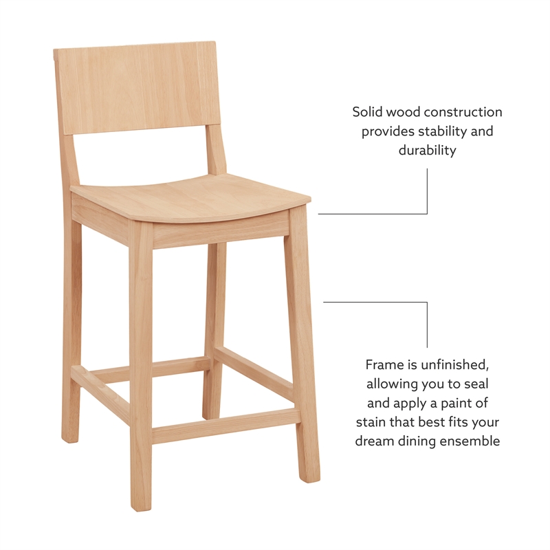 Pemberly Row Saddle Seat Counter Stools Set of Two in Unfinished Rubberwood
