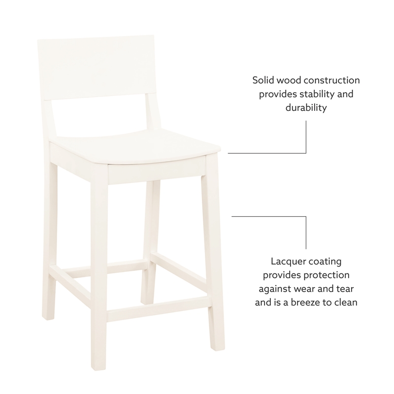 Pemberly Row Saddle Seat Counter Stools Set of Two in White Rubberwood